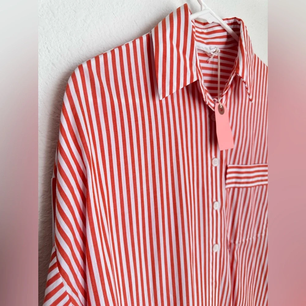 NWT KARLIE stripe poplin pocket maxi shirt‎ dress in red Small - Picture 8 of 16